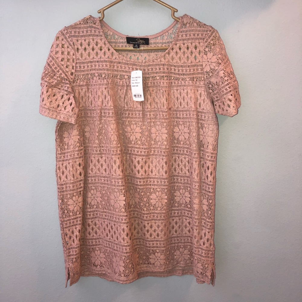 NWT M Suzanne Betro taupe colored lace top